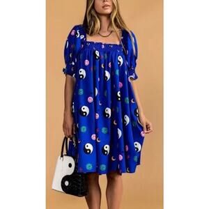 Dressed in LALA Blue Mini Dress with Yin Yang Print